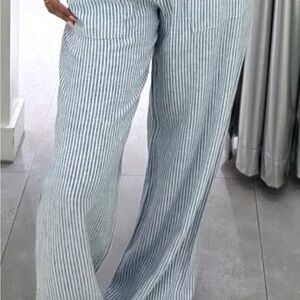 Viral Garage blue and white Striped Wide-Leg Pants